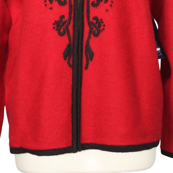 Karen Scott 100% Wool Full Zip Cardigan NWT Sweater Red Embroider Women 1X - Picture 9 of 13